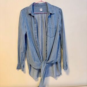 Gap Maternity Cotton Collared Button Up Denim Chambray Tie Front Shirt Womens S
